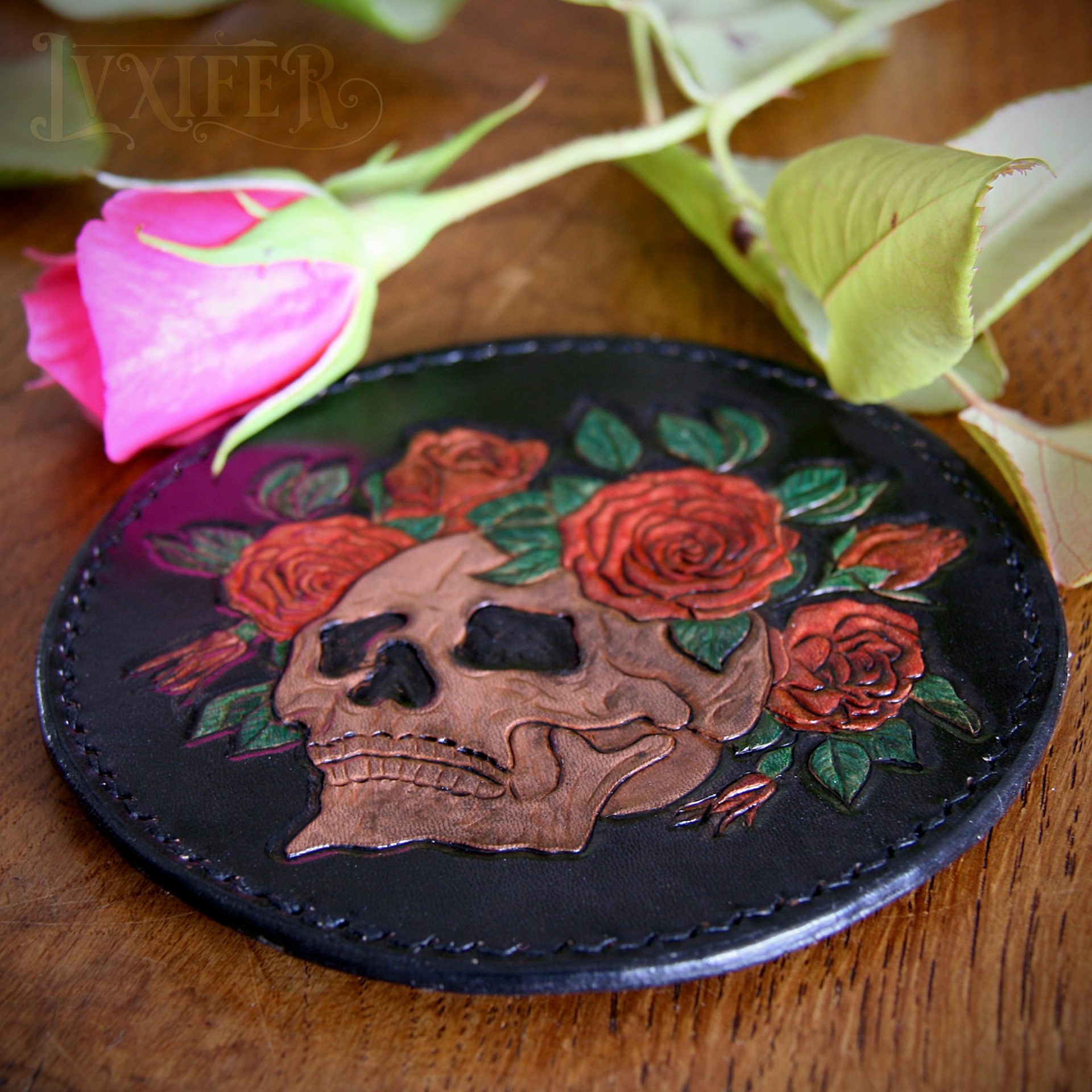 Sous-verre crâne et roses