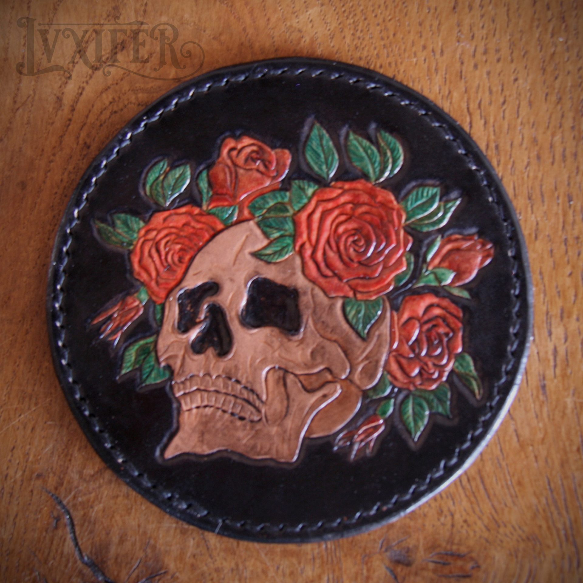 Sous-verre crâne et roses