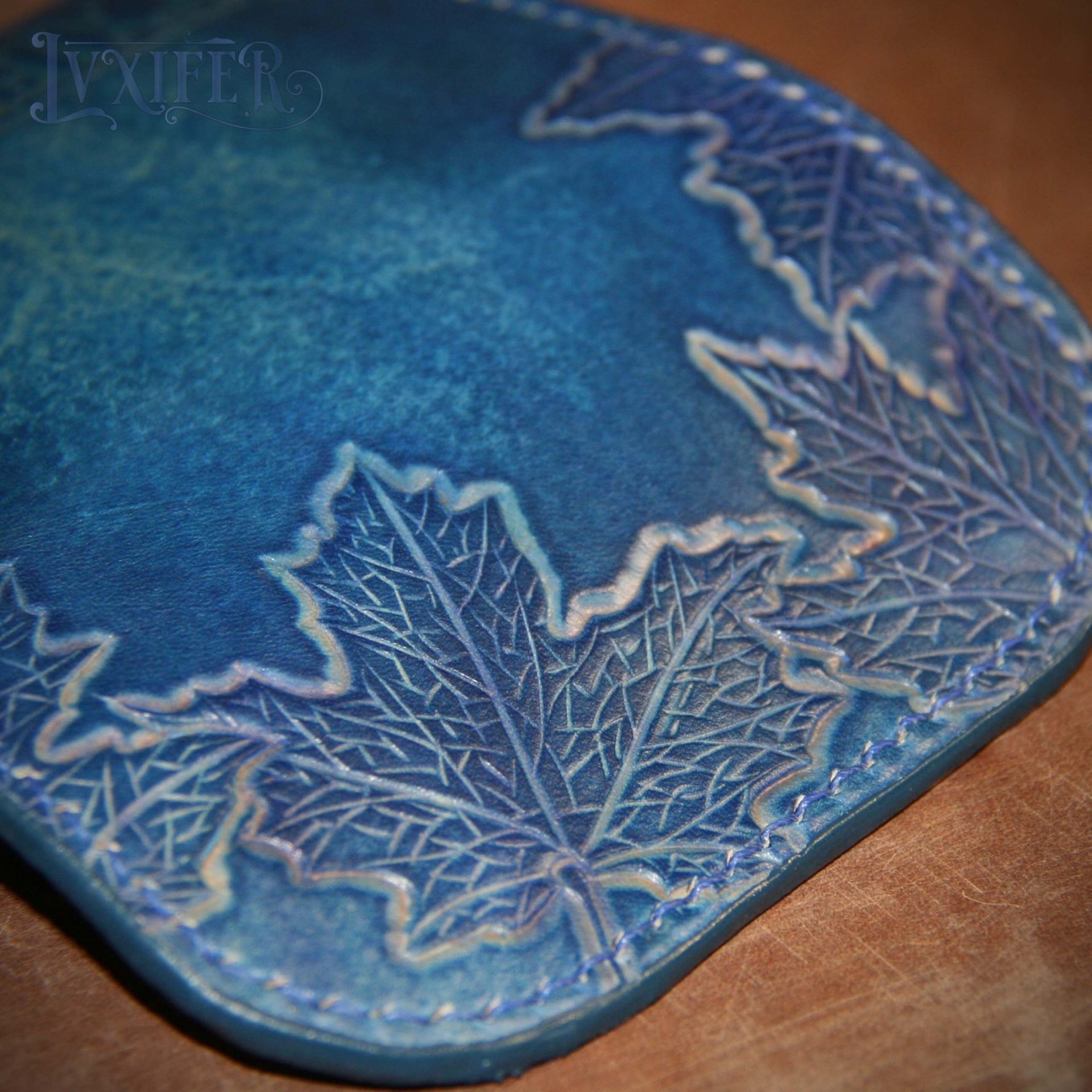 Porte-cartes de visite Feuilles bleues – Image 3